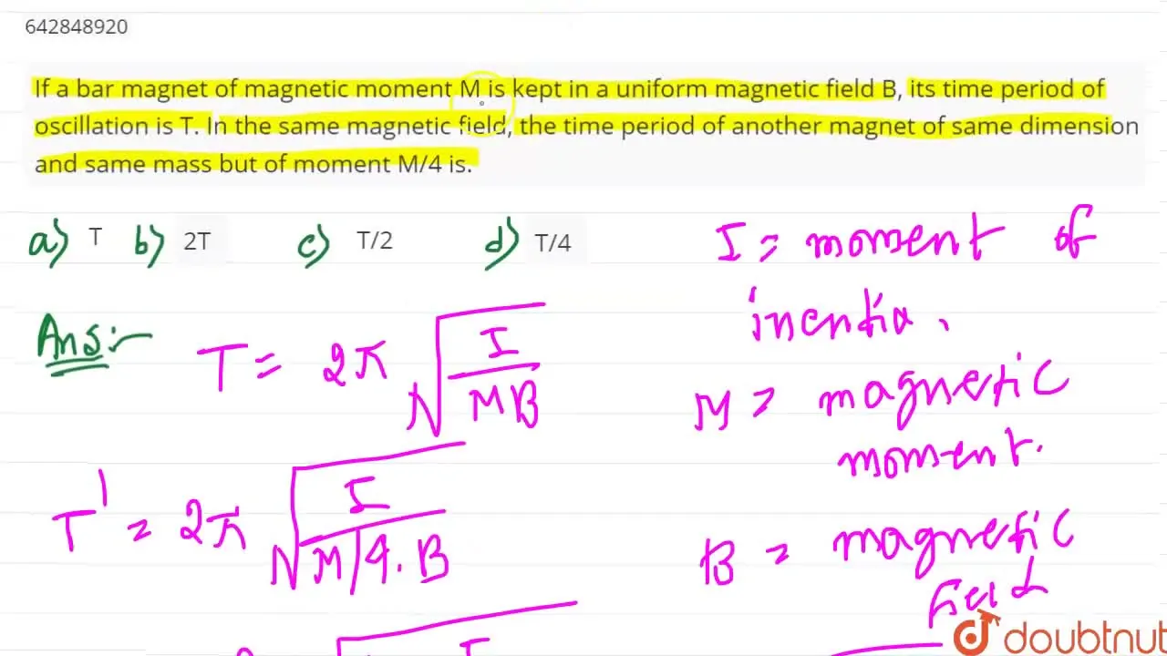 [Bengali] If a bar of moment M is kept in a uniform ma