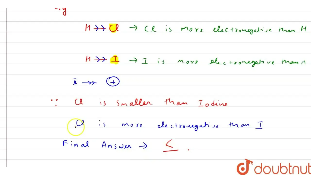 The electronegativity of iodine is that of chlorine. (gt//lt )