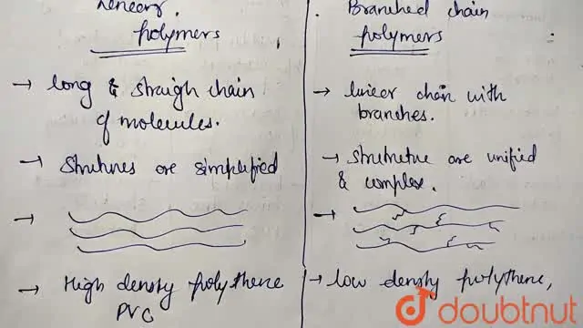 Give two differences between linear polymers and branched chain polyme