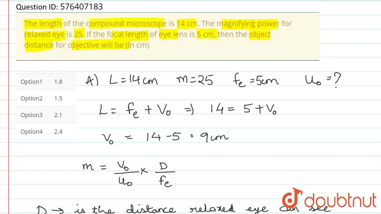 [Telugu] The length of the compound microscope is 14 cm. The magnifyin