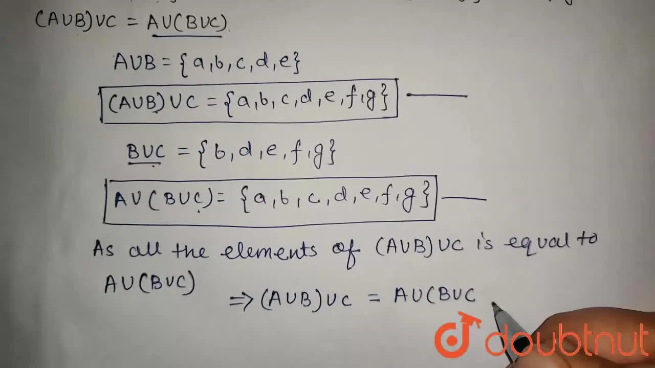 Let A = (a,b,c),B= (b,d,e) And C = (e,f,g) , Verify That : (A U