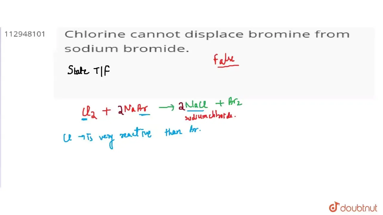 Chlorine cannot displace bromine from sodium bromide.
