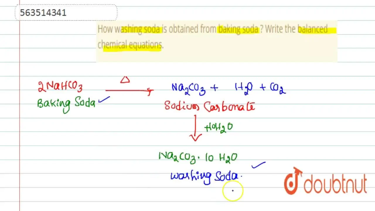 [Kannada] How washing soda is obtained from baking soda ? Write the ba