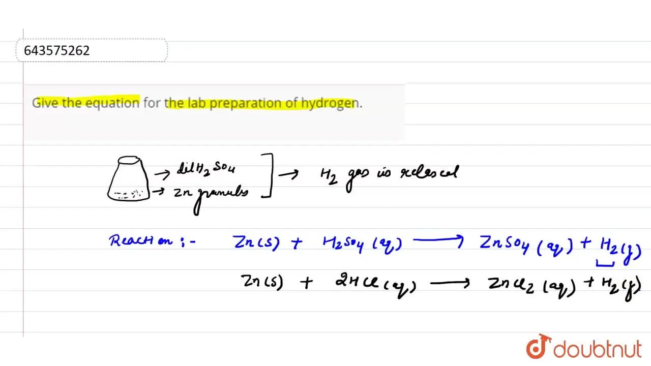 Give the equation for the lab preparation of hydrogen.