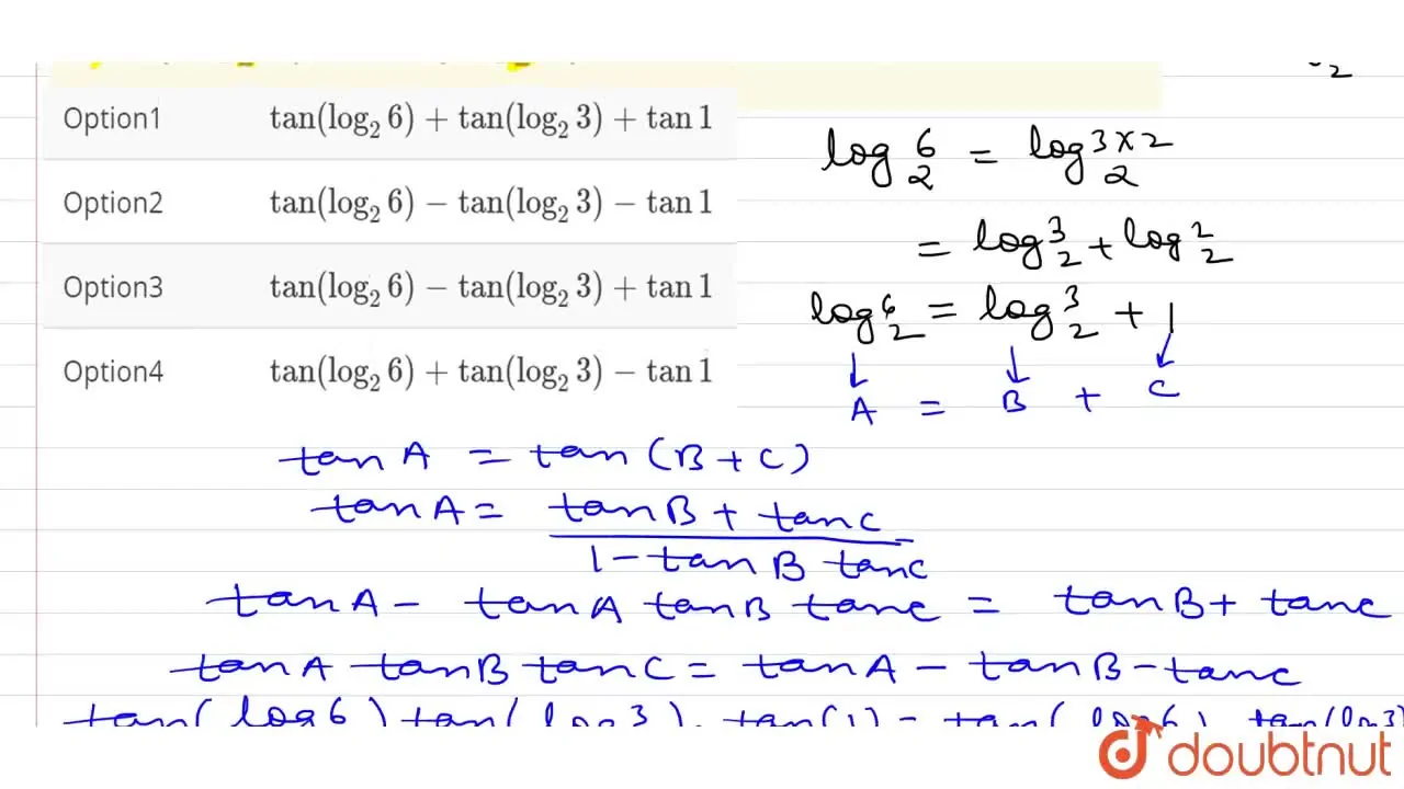 The Value Of Tanlog26tanlog23tan1 Is Always Equal To