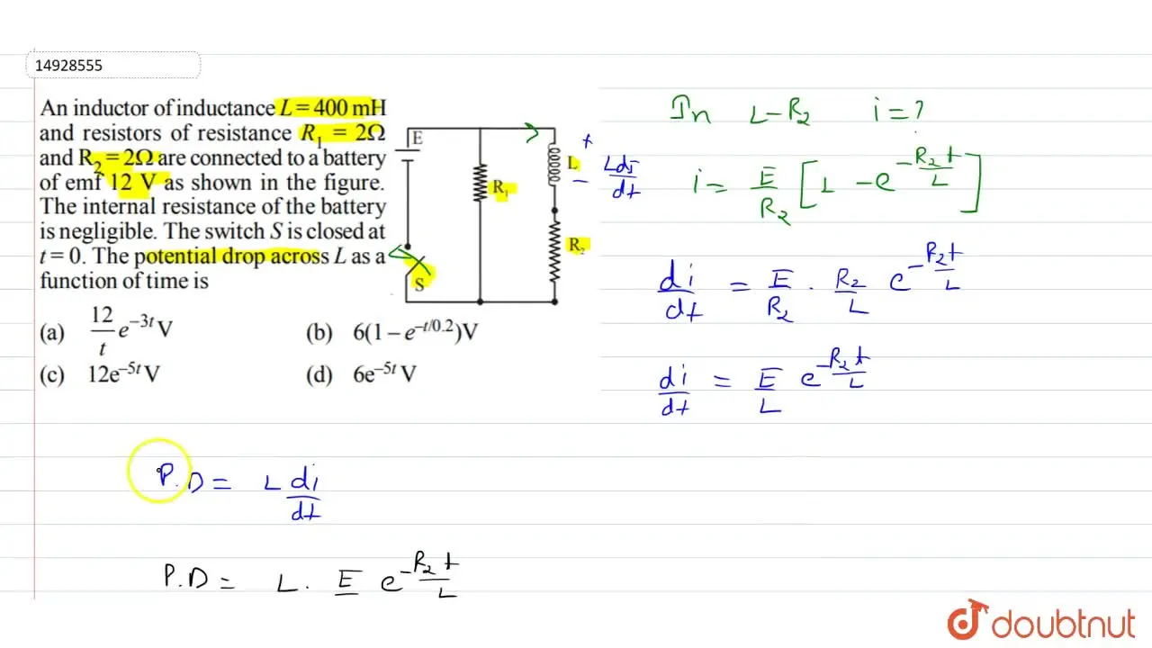 An inductor of inductance L = 400 mH and resistors of resistance R(1)