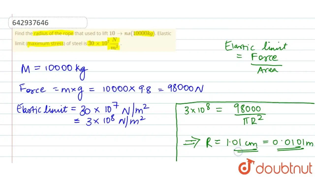 [Malayalam] Find the radius of the rope that used to lift 10tons(10000