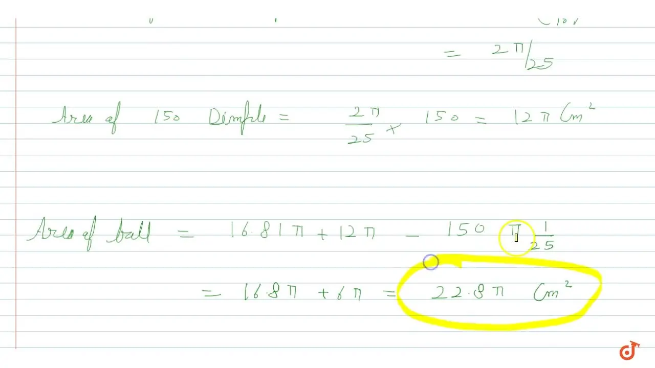 A golf ball has diameter equal to 4.1 cm. Its surface has 150 dimples