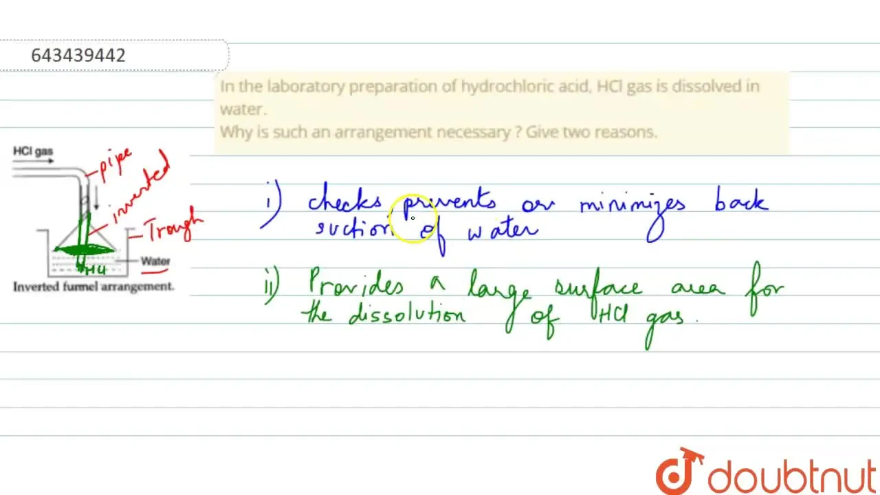 In the laboratory preparation of hydrochloric acid, HCl gas is dissolv