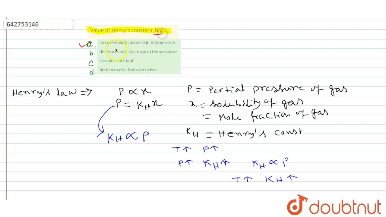 Value Of Henry's Constant KH