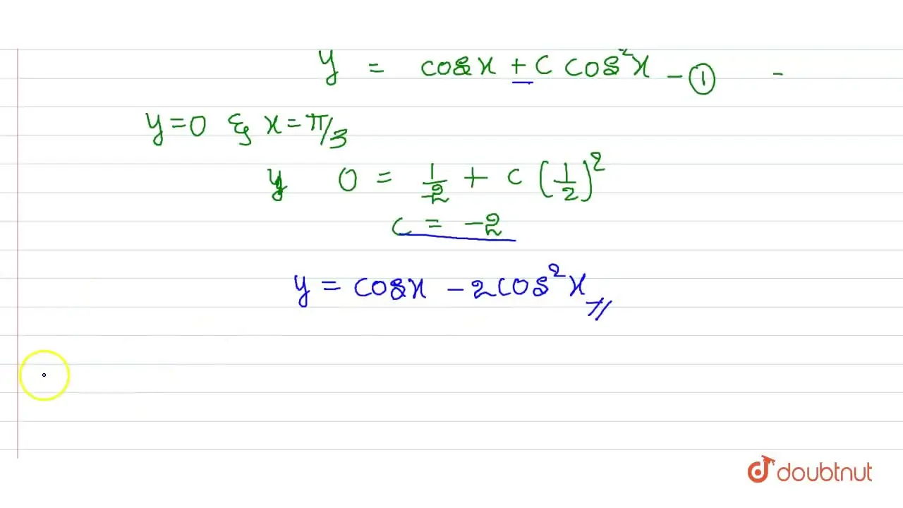 [Kannada] Solve the differential equation dy/dx+2y tan x=sin x,y=0 whe