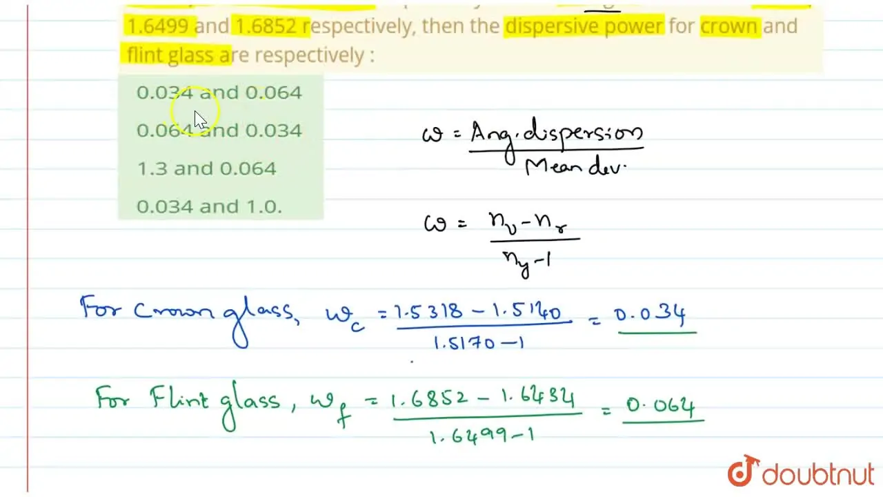 [Kannada] If the refractive indices of crown glass for red, yellow and