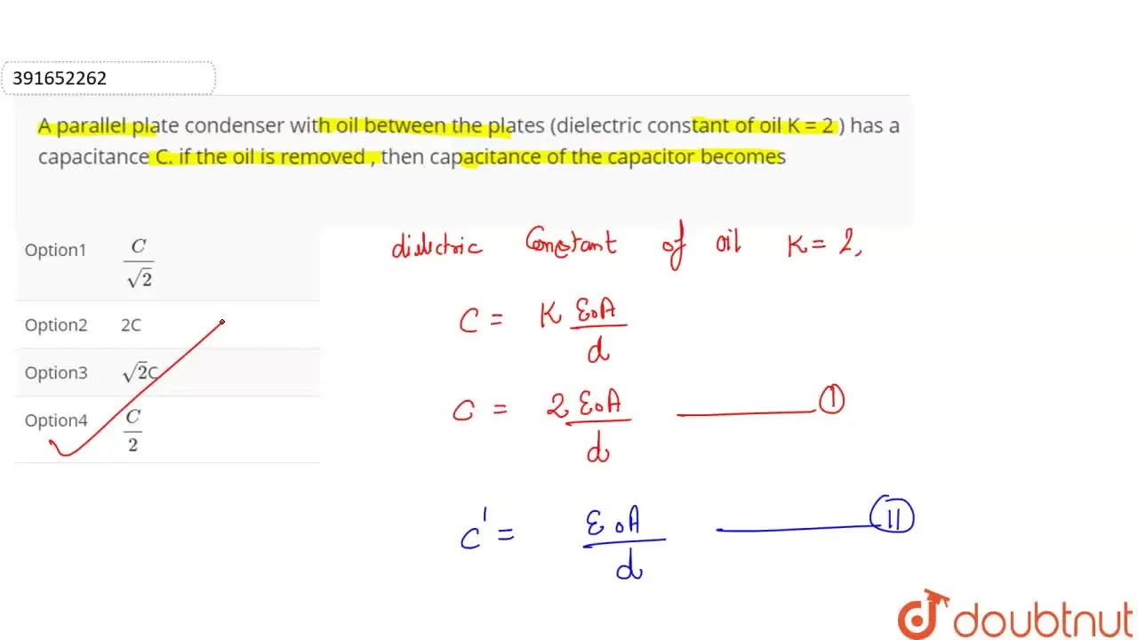 A parallel plate condenser with oil between the plates (dielectric con