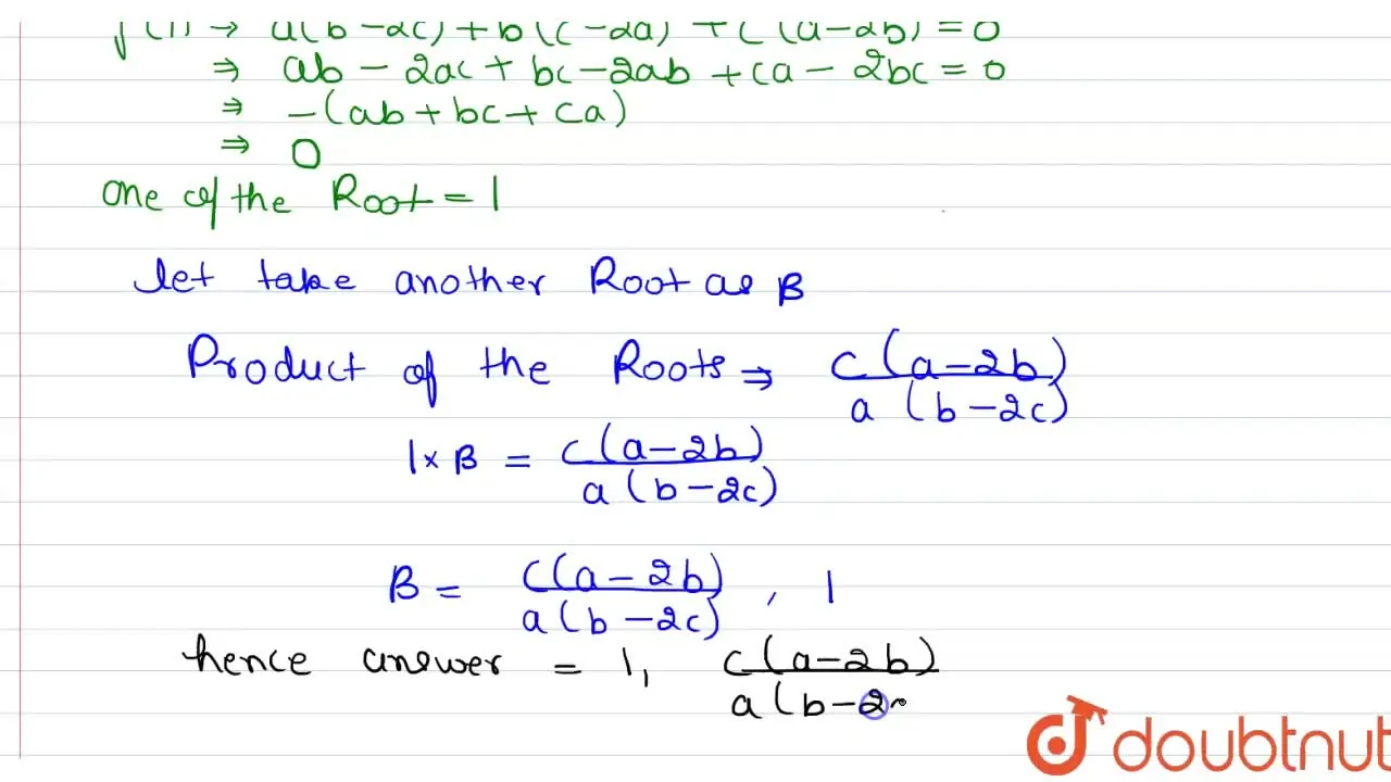 If a b+b c+c a=0, then solve a(b-2c)x^2+b(c-2a)x+c(a-2b)=0.