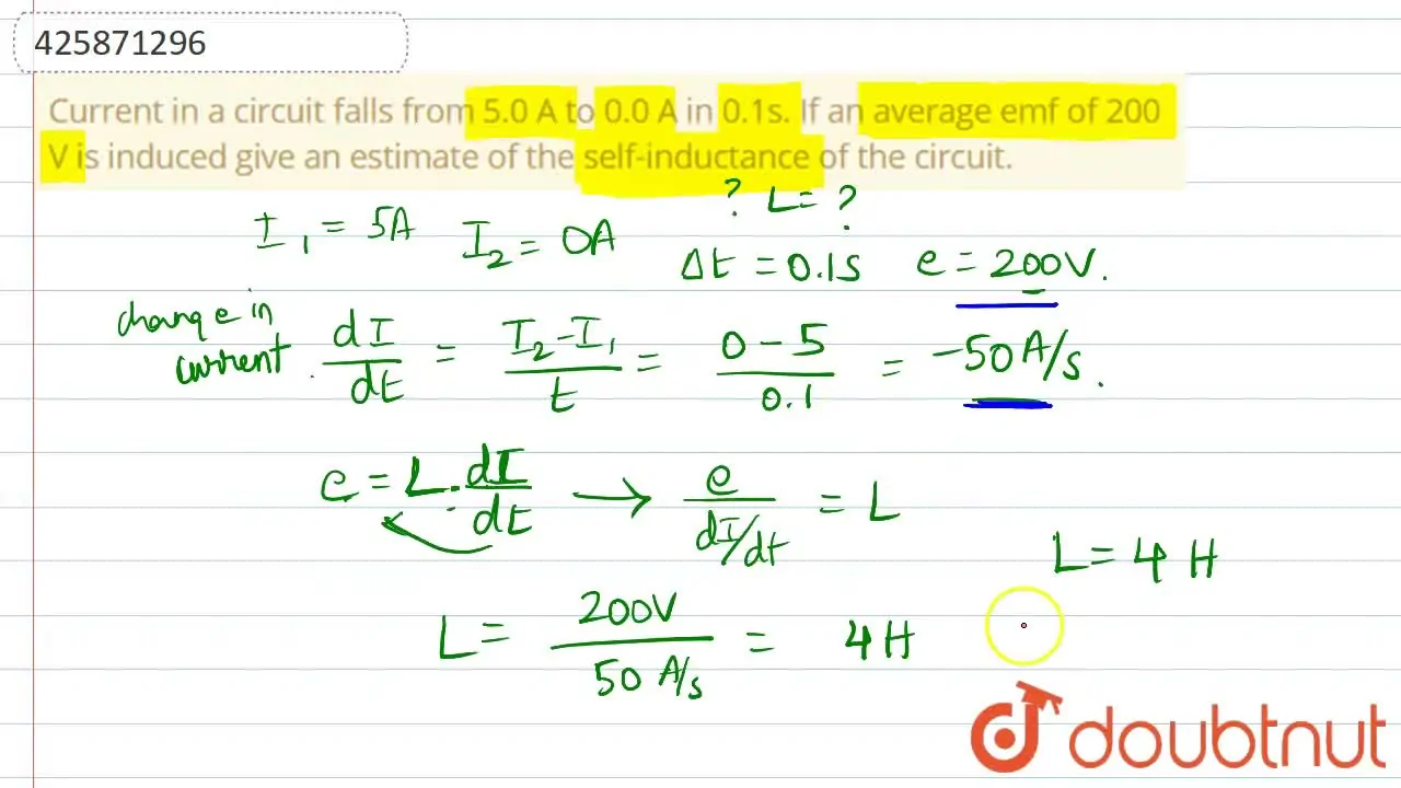 [Tamil] Current in a circuit falls from 5.0 A to 0.0 A in 0.1s. If an