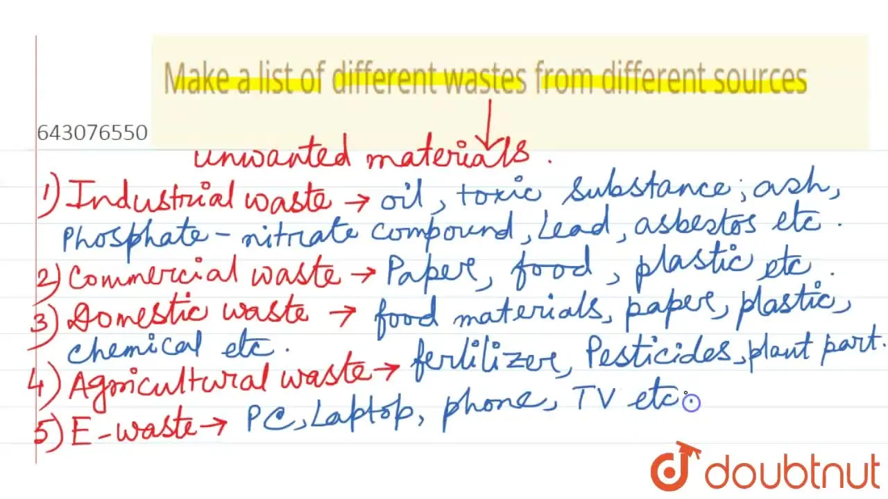 [Bengali Solution] Make a list of different wastes from different sour