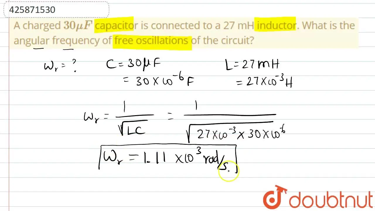 [Tamil] A charged 30 muF capacitor is connected to a 27 mH inductor.