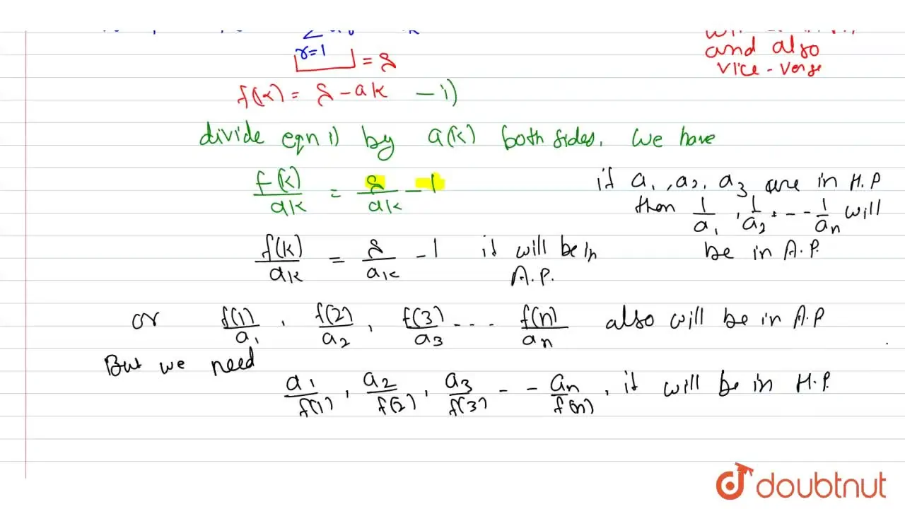 If a1, a2, a3, an are in H.P. and f(k)=(sum(r=1)^n ar)-ak ,t h e n (a