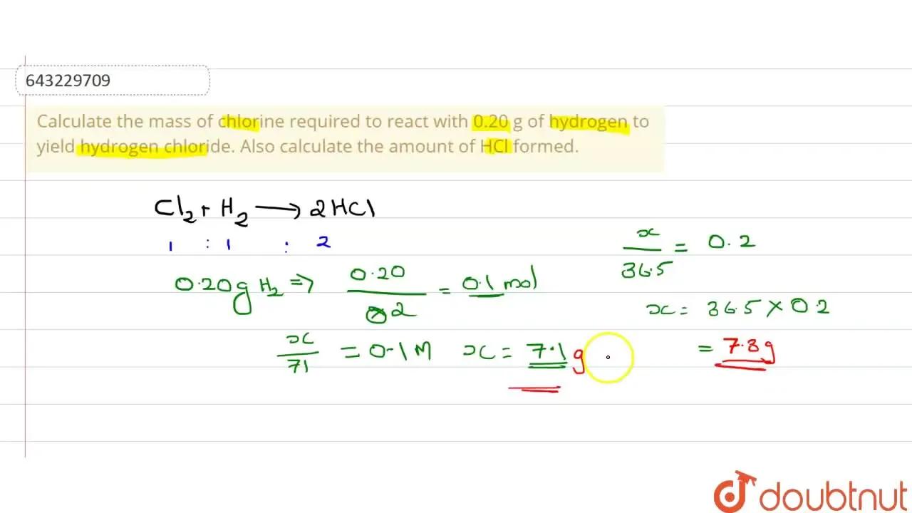 [Malayalam] Calculate the mass of chlorine required to react with 0.20