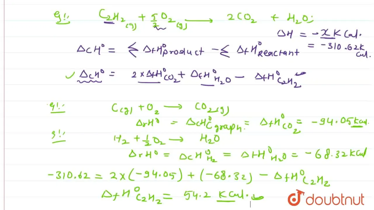 The molar heats of combustion of C(2)H(2)(g), C (graphite), and H(2) a