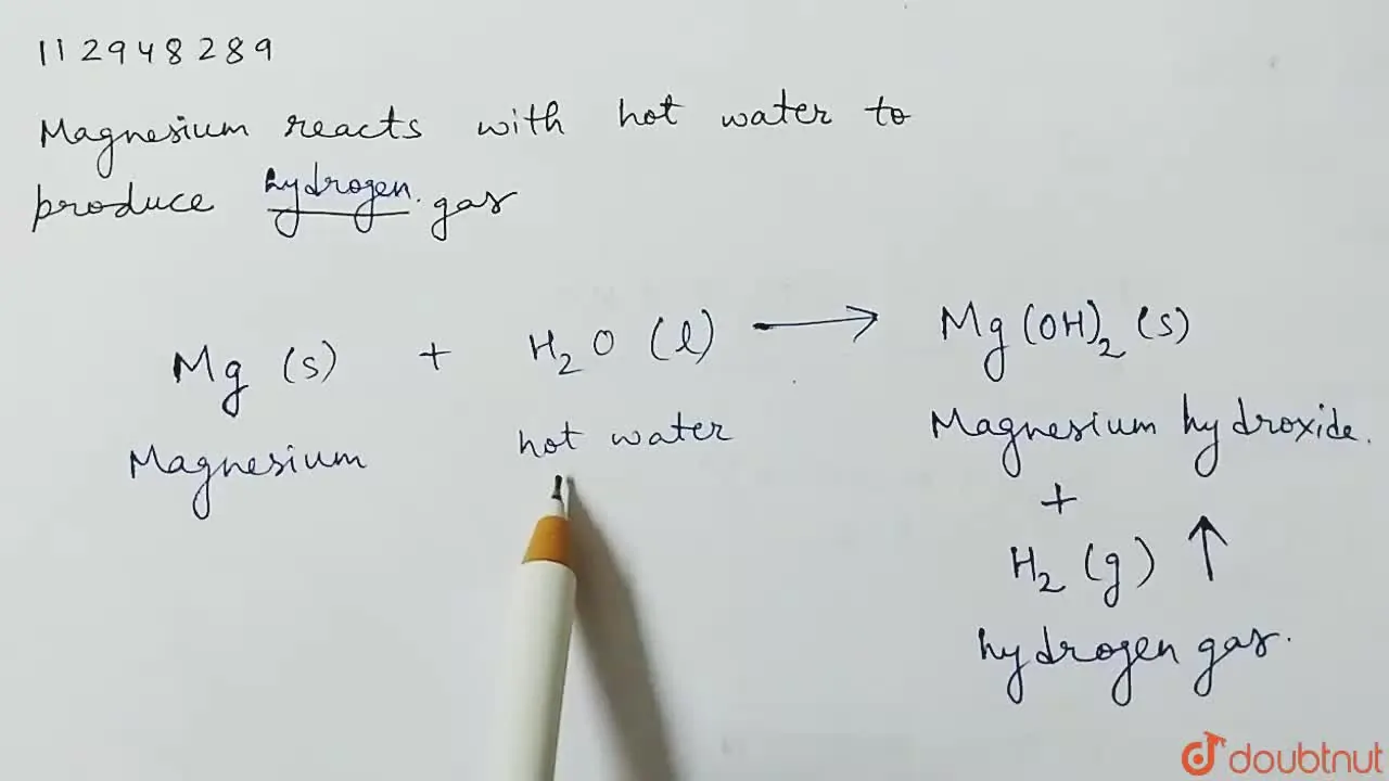 Magnesium reacts with hot water to produce gas.