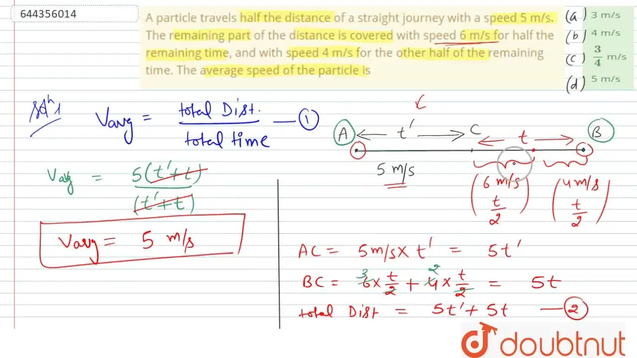 A particle travels half the distance of a straight journey with a spee