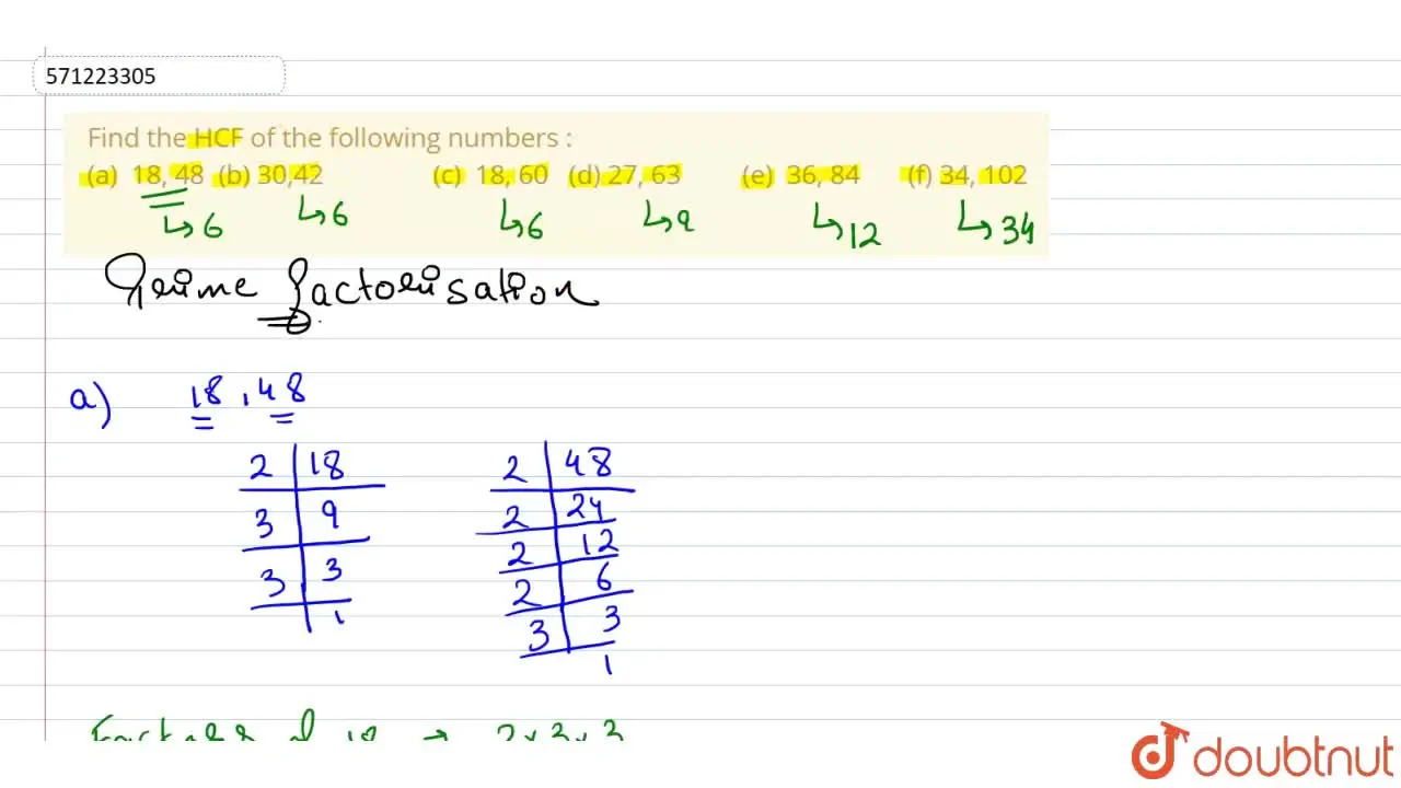 Find the HCF of the following numbers : (a) 18, 48 (b) 30,42