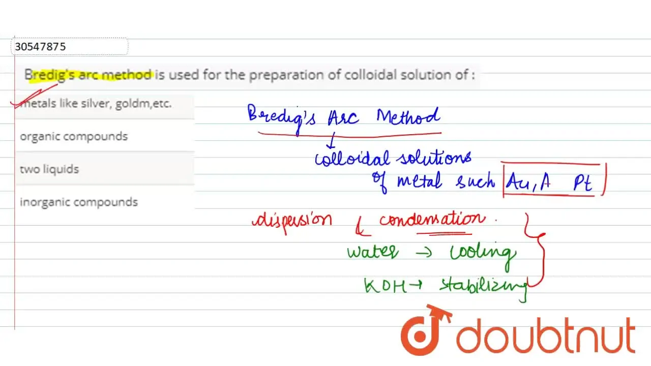Bredig's arc method is used for the preparation of colloidal solution