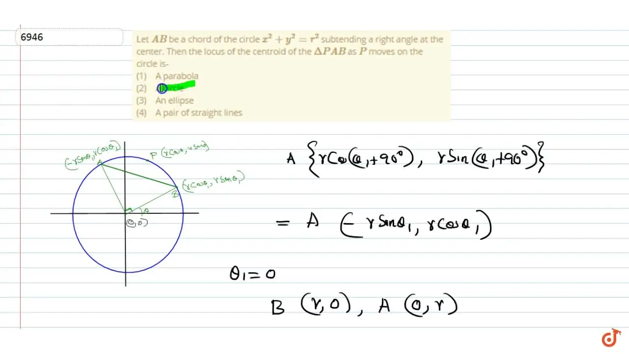 Let AB be a chord of the circle x^2+y^2=r^2 subtending a right angle a