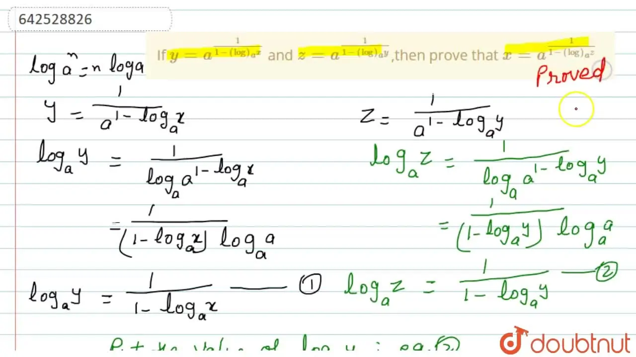 If y=a^(1/(1-(log)a x))a n dz=a^(1/(1-(log)a y)),t h e np rov et h a t