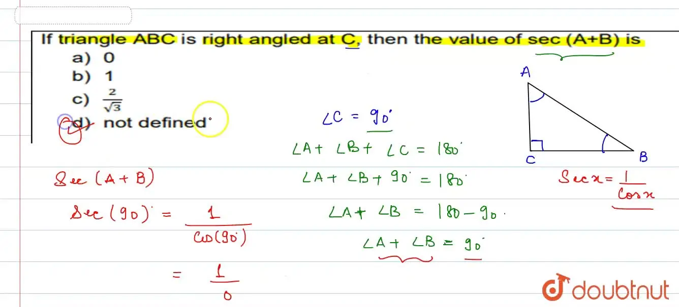 If Triangle Abc Is Right Angled At C Then The Value Of Sec Ab Is 0367