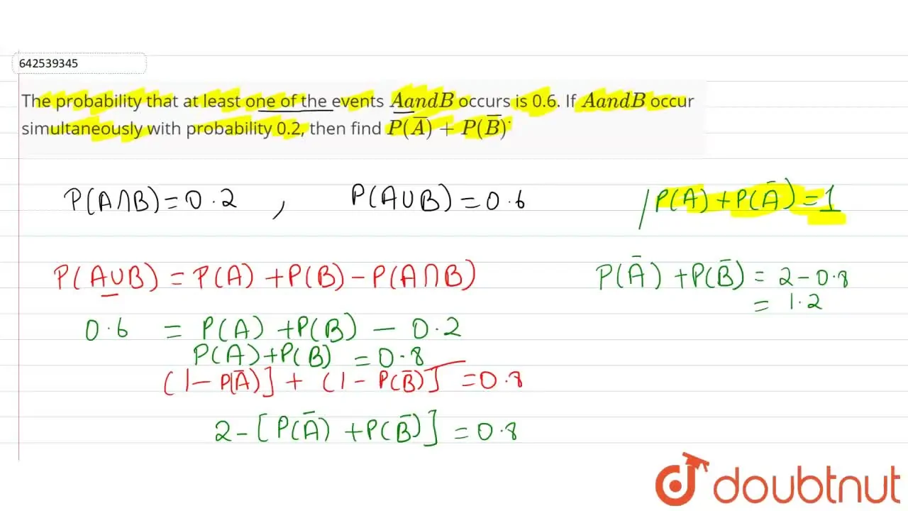 The Probability That At Least One Of The Events A And B Occurs Is 0.6.