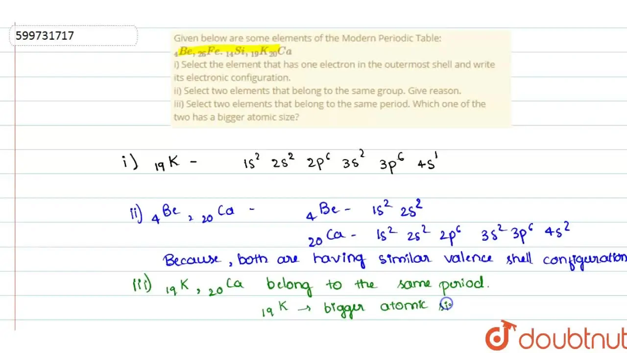 [Kannada] Given below are some elements of the Modern Periodic Table