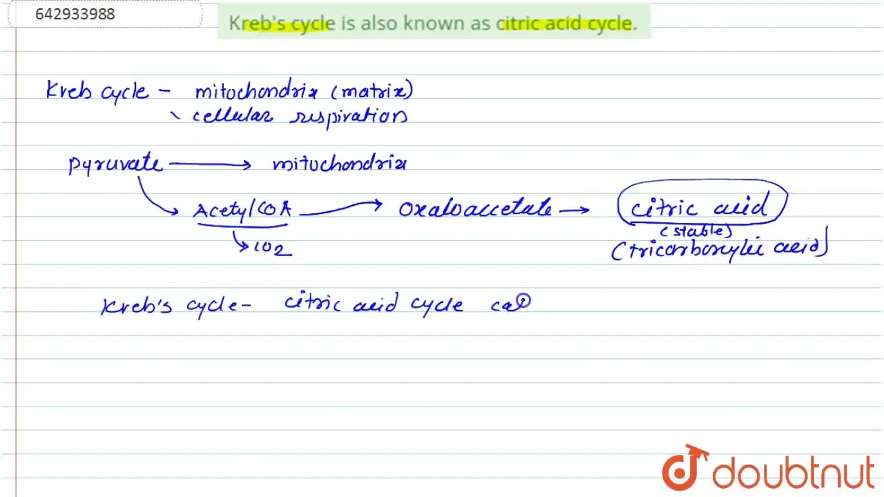 [Marathi Solution] Kreb's cycle is also known as citric acid cycle.