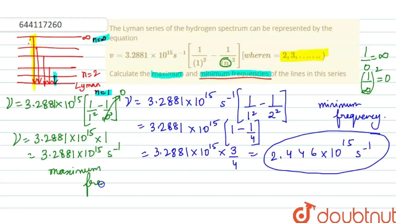 The Lyman series of the hydrogen spectrum can be represented by the e