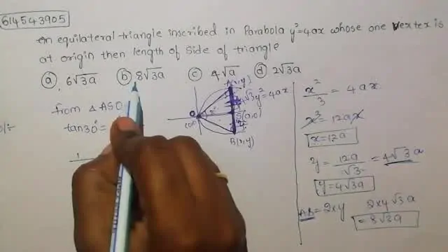 [Telugu] An equilateral triangle is Inscribed in parabola y^(2) = 4ax