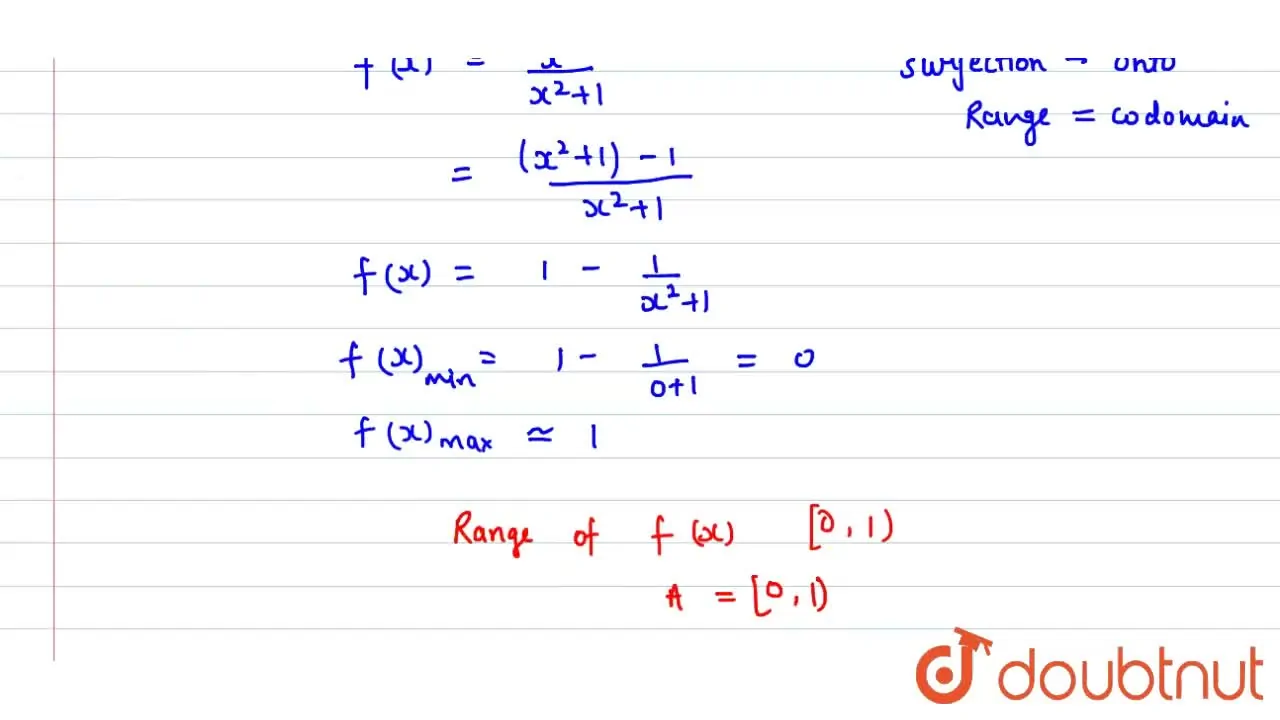 If the function f: RvecA given by f(x)=(x^2)/(x^2+1) is surjection, th