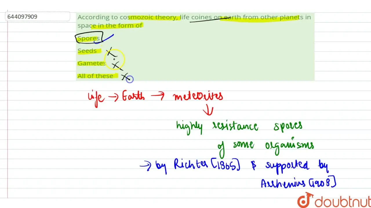 According to cosmozoic theory, life coines on earth from other planets in  space in the form of