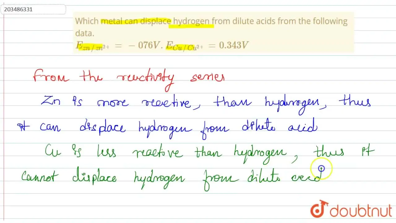 [Kannada] Which metal can displace hydrogen from dilute acids from the