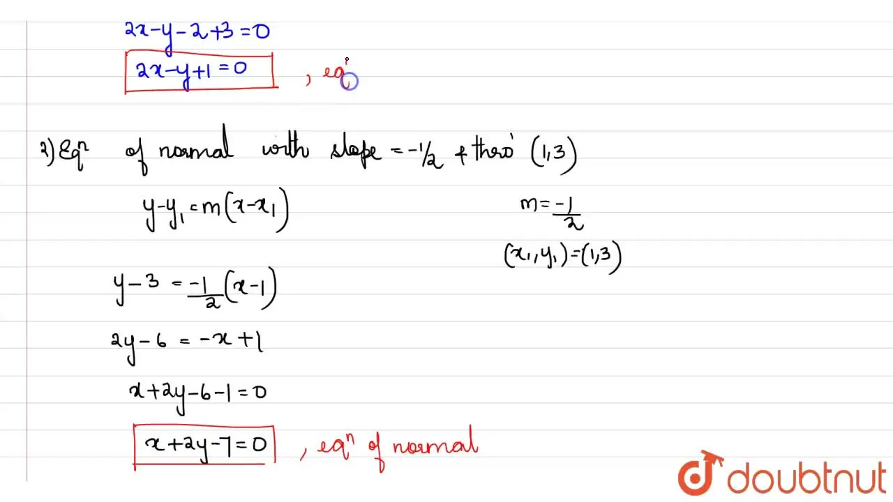 [Malayalam] Find the equation of the tangent and normal to the given c