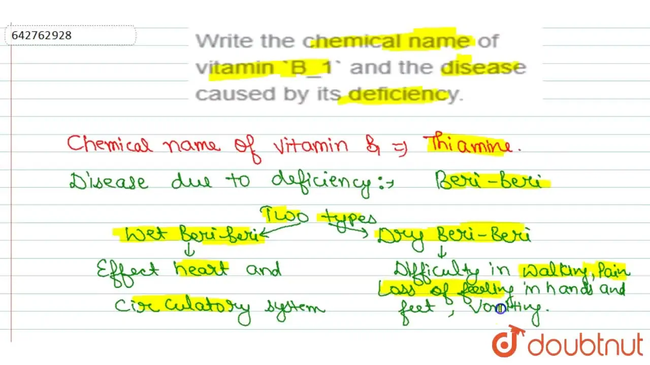 [Punjabi] Write the chemical name of vitamin B1 and the disease caused