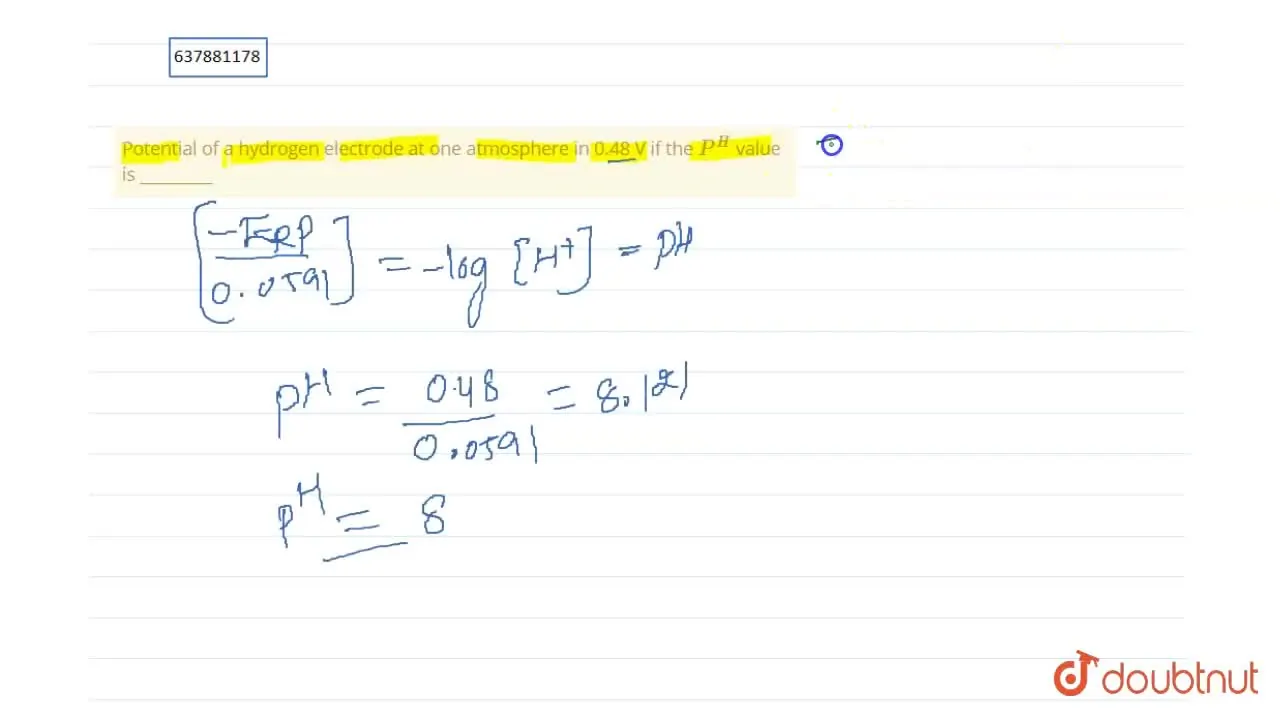 [Telugu] Potential of a hydrogen electrode at one atmosphere in 0.48 V