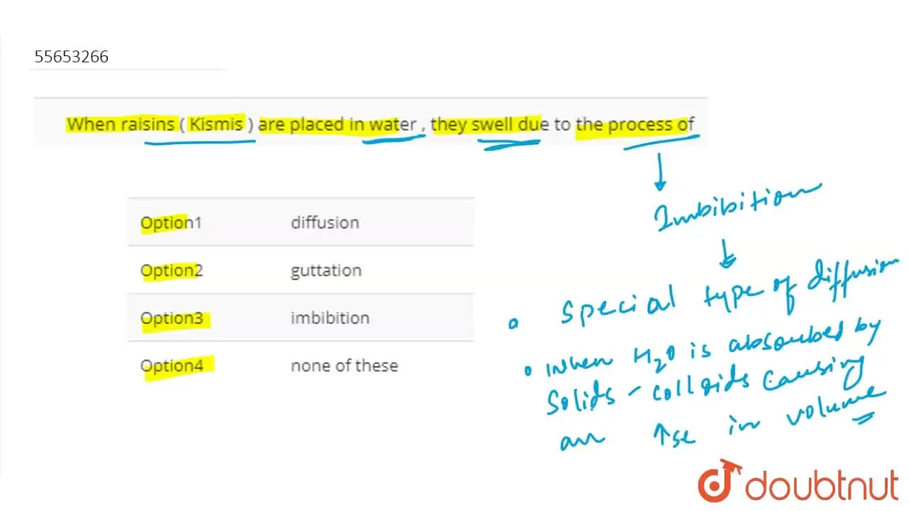 When raisins ( Kismis ) are placed in water , they swell due to the pr