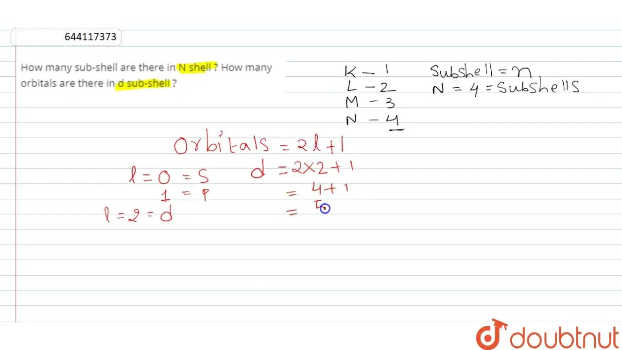 How many subshell are there in N shell ? How many orbitals are the
