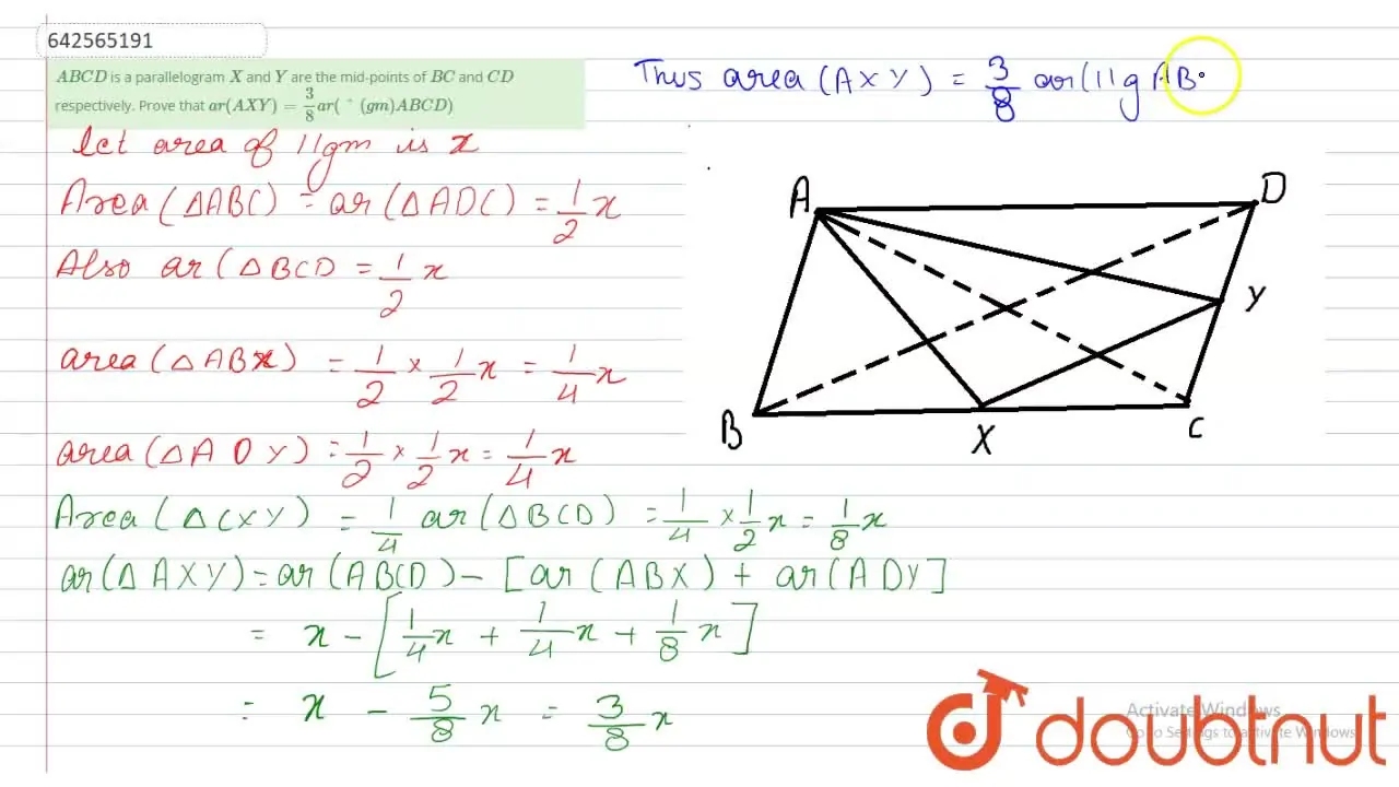 A B C D Is A Parallelogram X And Y Are The Mid-points Of B C And C D R