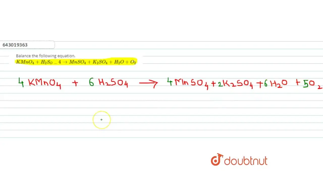 [Marathi] Balance the following equation. KMnO4+H2SO4 rarr MnSO4+K2S