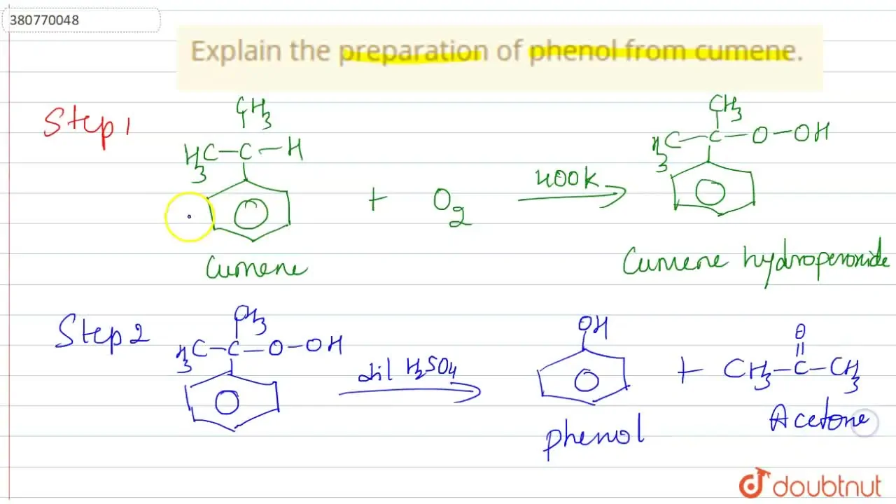 [Kannada] Explain the preparation of phenol from cumene.