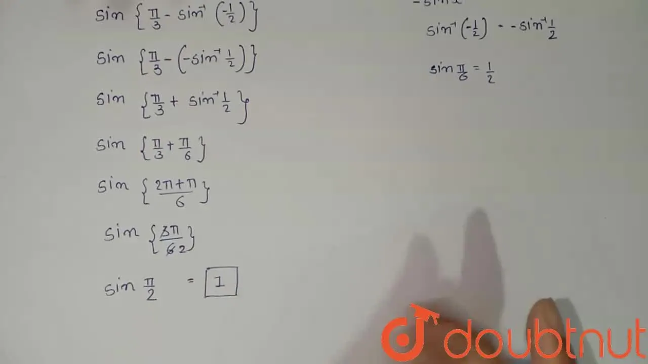 [Gujrati] sin {(pi)/(3) - sin^(-1) ((-1)/(2)) }=…….