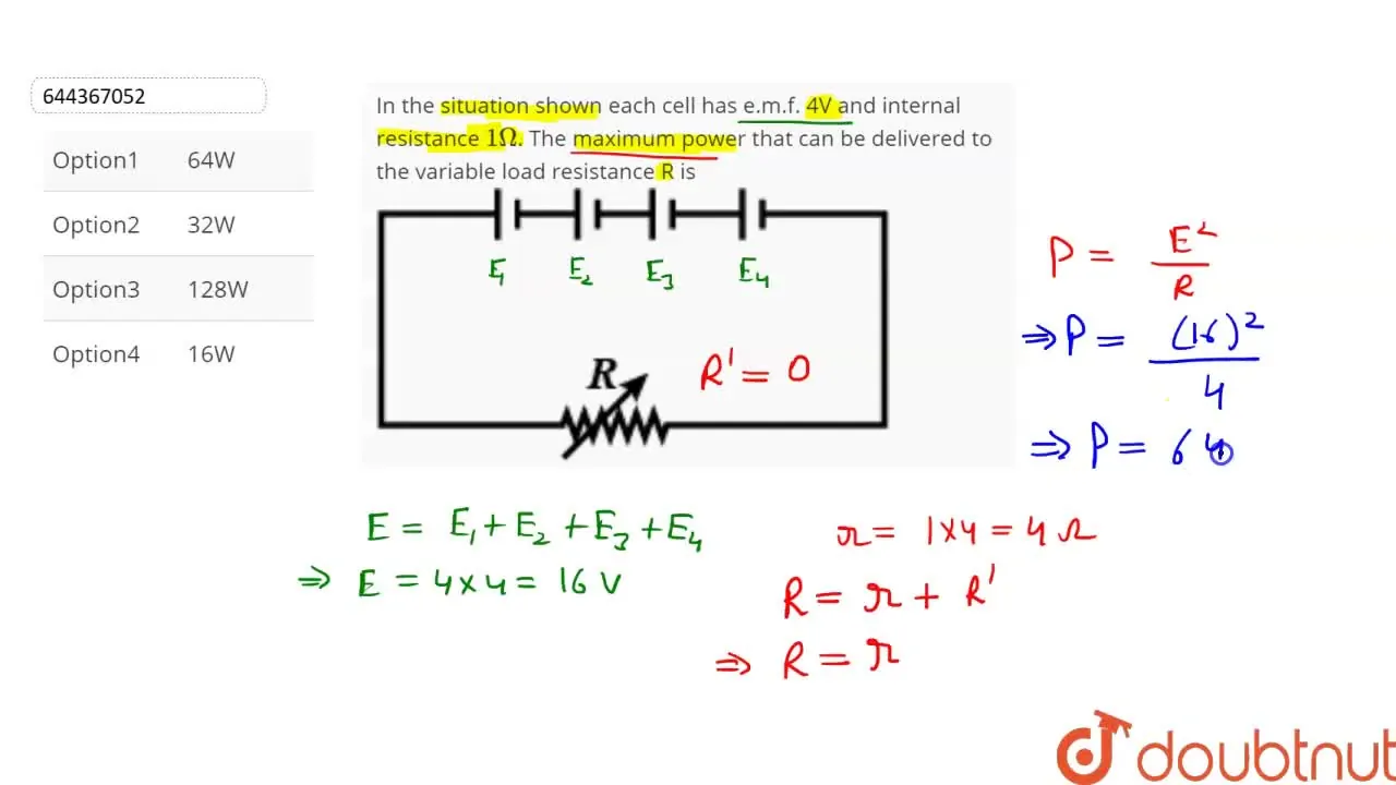 In the situation shown each cell has e.m.f. 4V and internal resistance