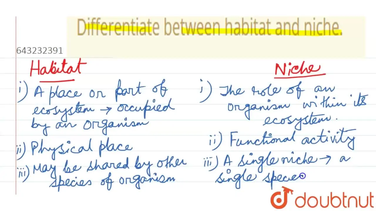 [Bengali Solution] Differentiate between habitat and niche.